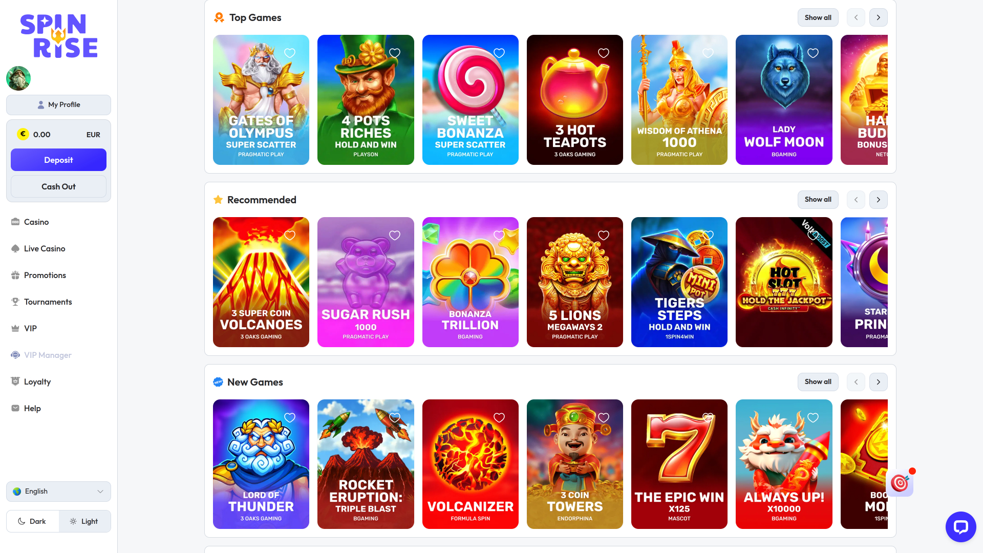 Spinrise Casino Desktop Games