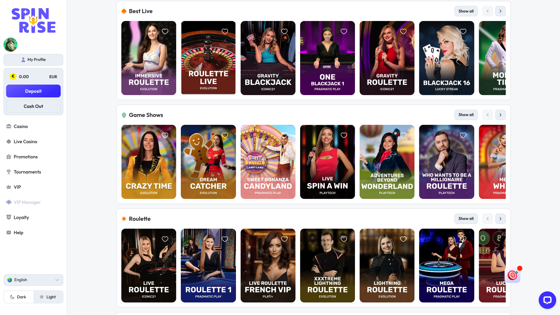 Spinrise Casino Desktop Live Dealer