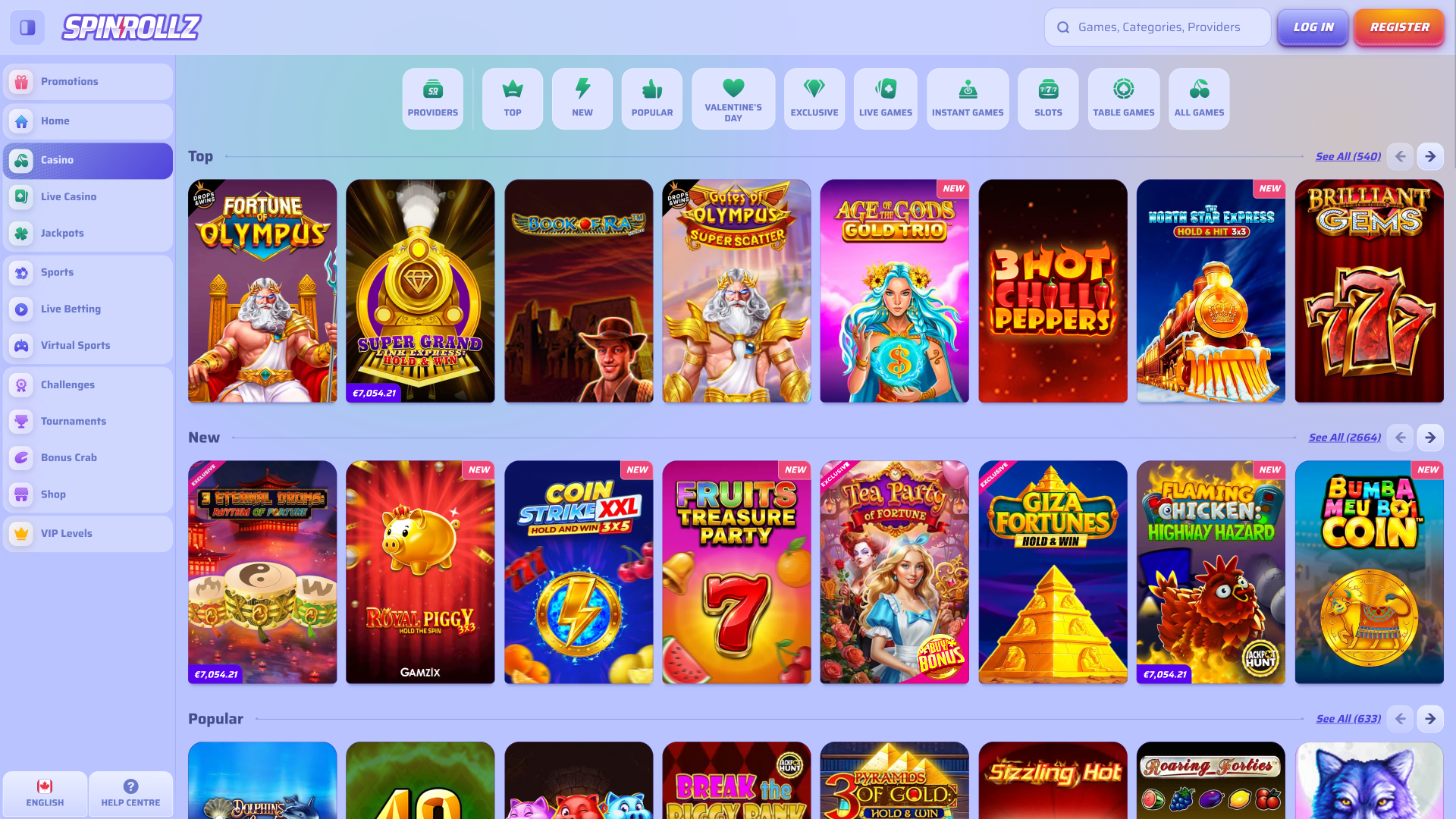 Jeux de casino Spinrollz pour ordinateur