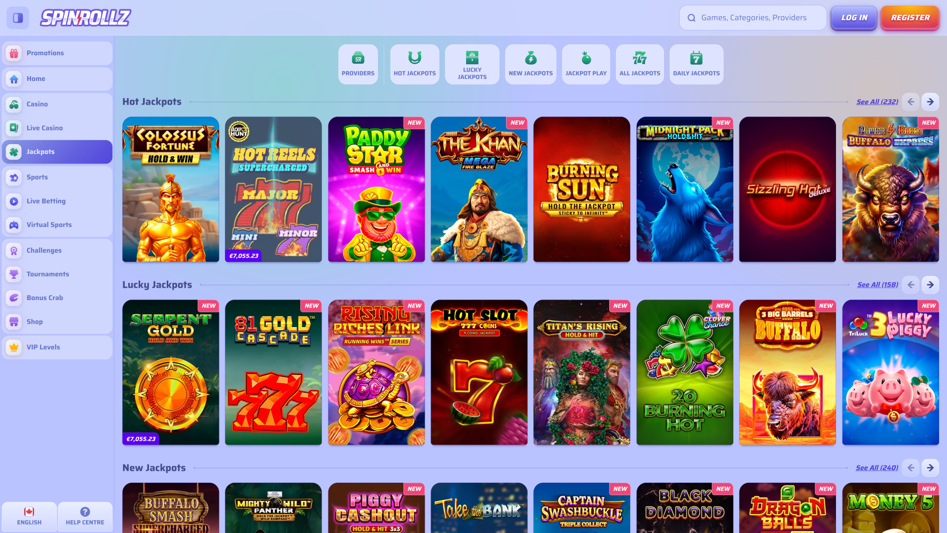 Jackpot de bureau du casino Spinrollz