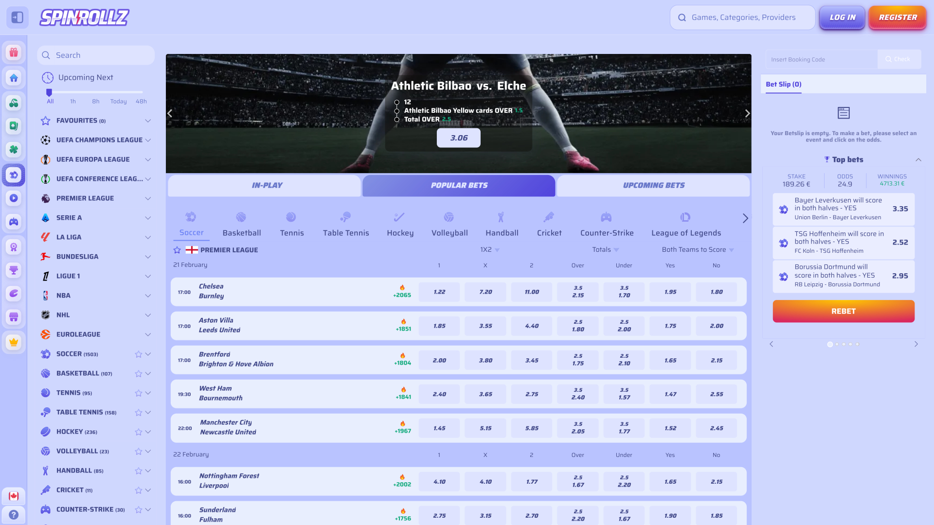 Sports de bureau du casino Spinrollz