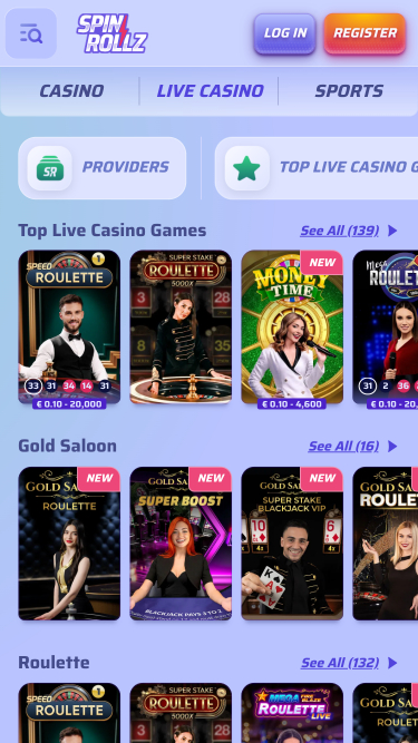 Casino mobile Spinrollz avec croupier en direct