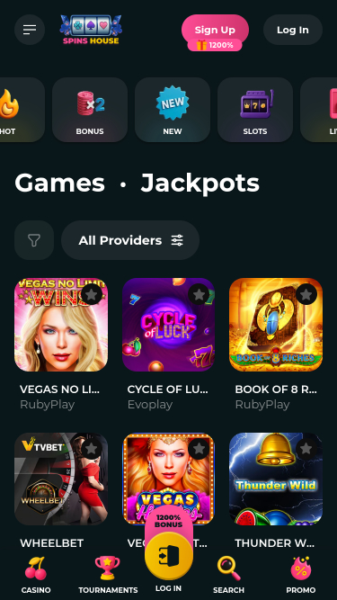 Jackpot móvil de Spins House Casino