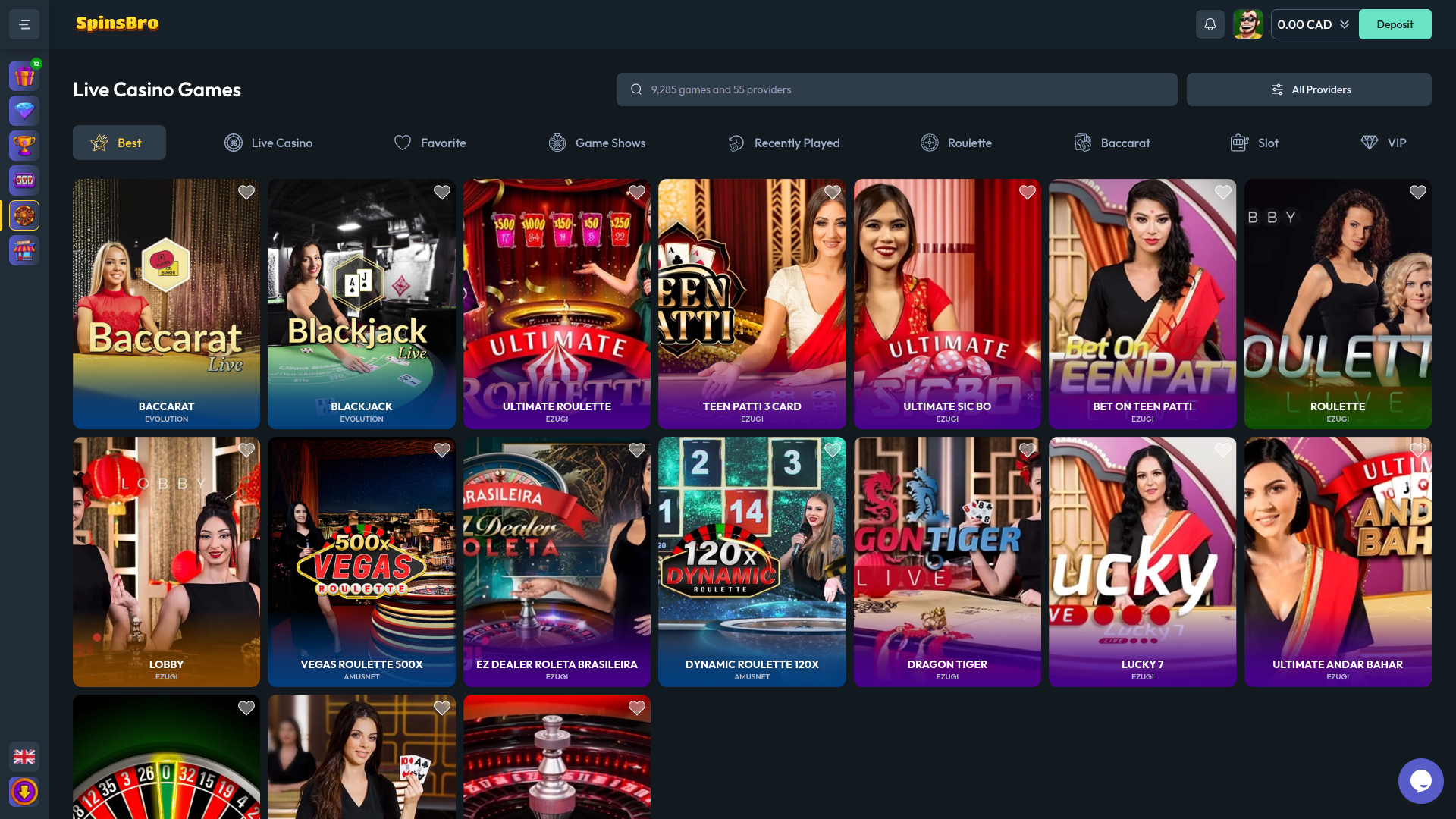 Spinsbro Casino Desktop Live Dealer