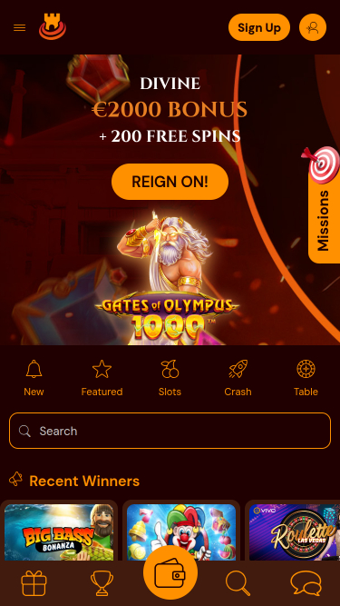 Spinscastle Casino Mobile Homepage