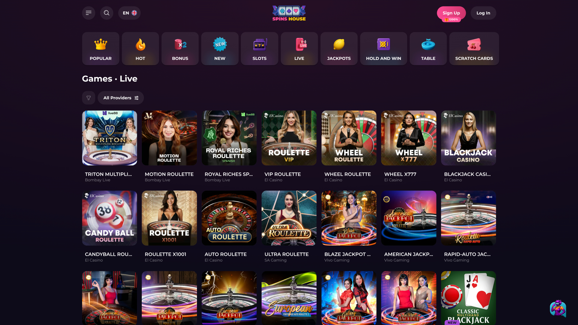 Spins House Casino Live Dealer