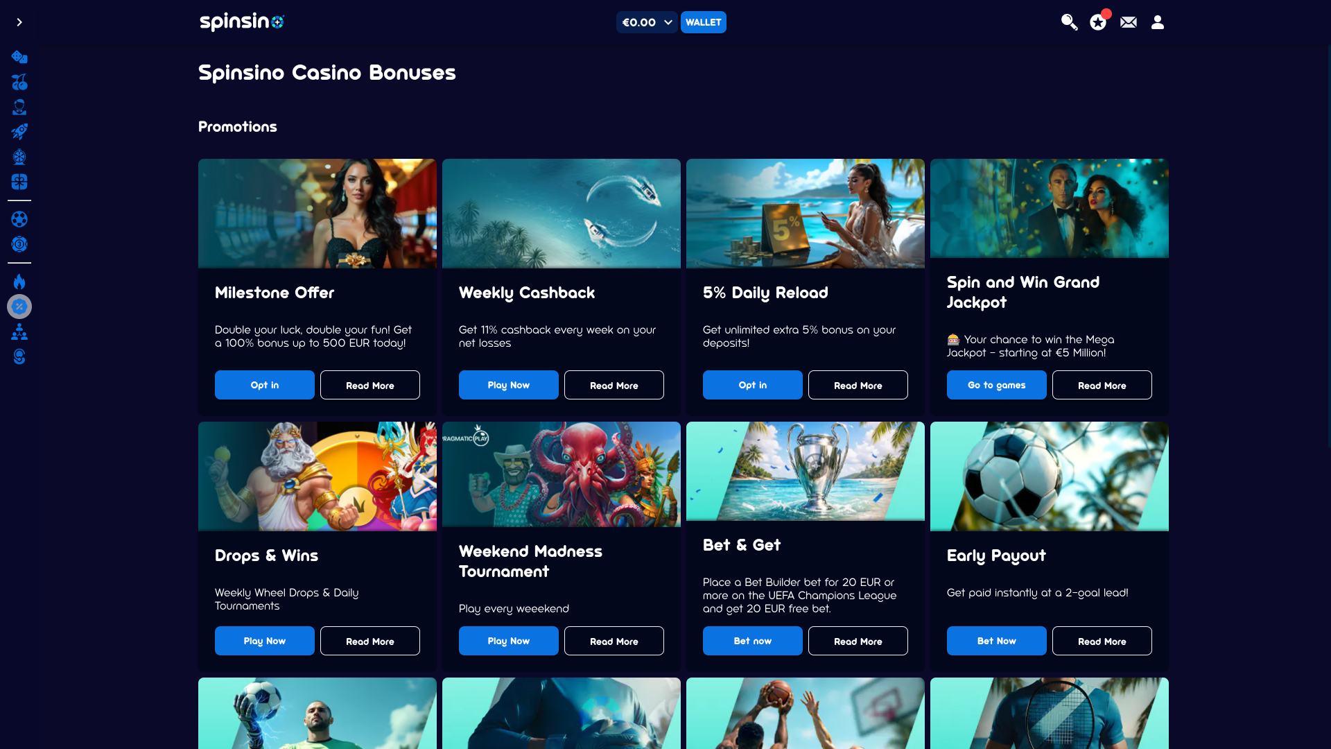 Promociones de escritorio de Spinsino Casino