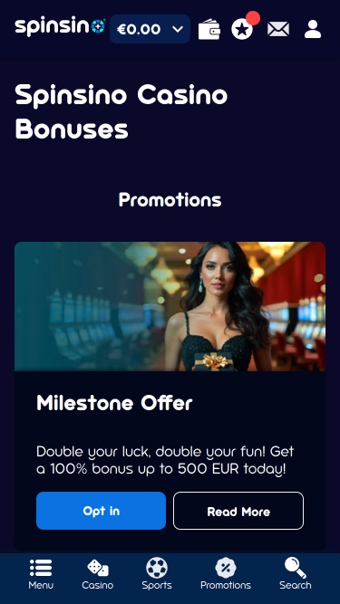 Promociones móviles de Spinsino Casino