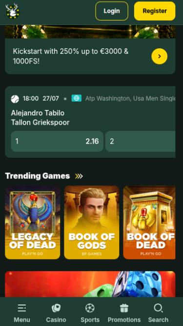 Screenshot della homepage di SpinStag Casino (versione mobile)