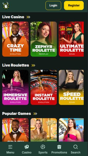 Screenshot in diretta della pagina mobile di SpinStag Casino
