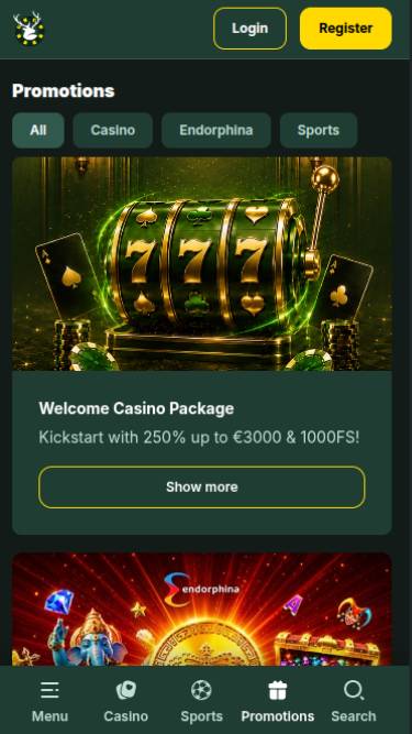 Screenshot della pagina mobile delle promozioni di SpinStag Casino