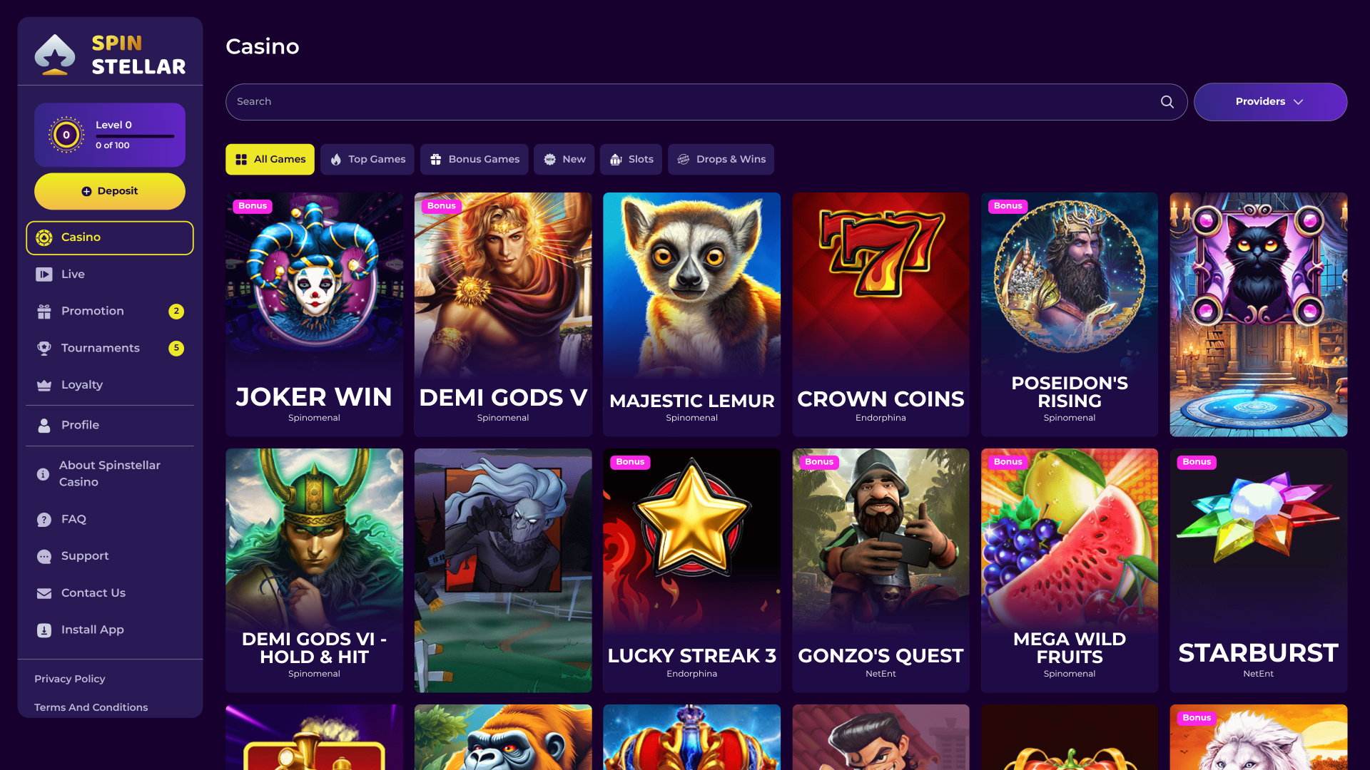 Jeux de casino Spinstellar sur ordinateur