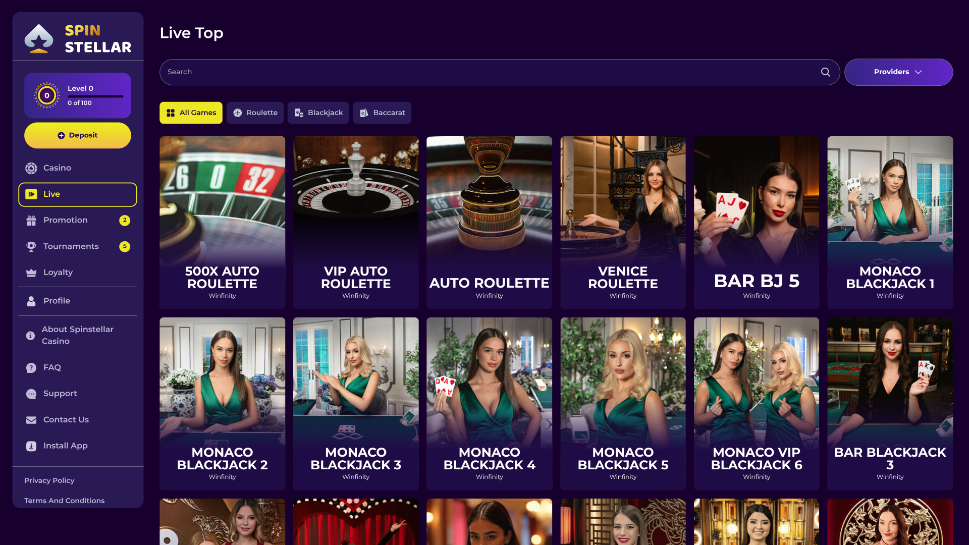 Casino Spinstellar avec croupier en direct sur ordinateur
