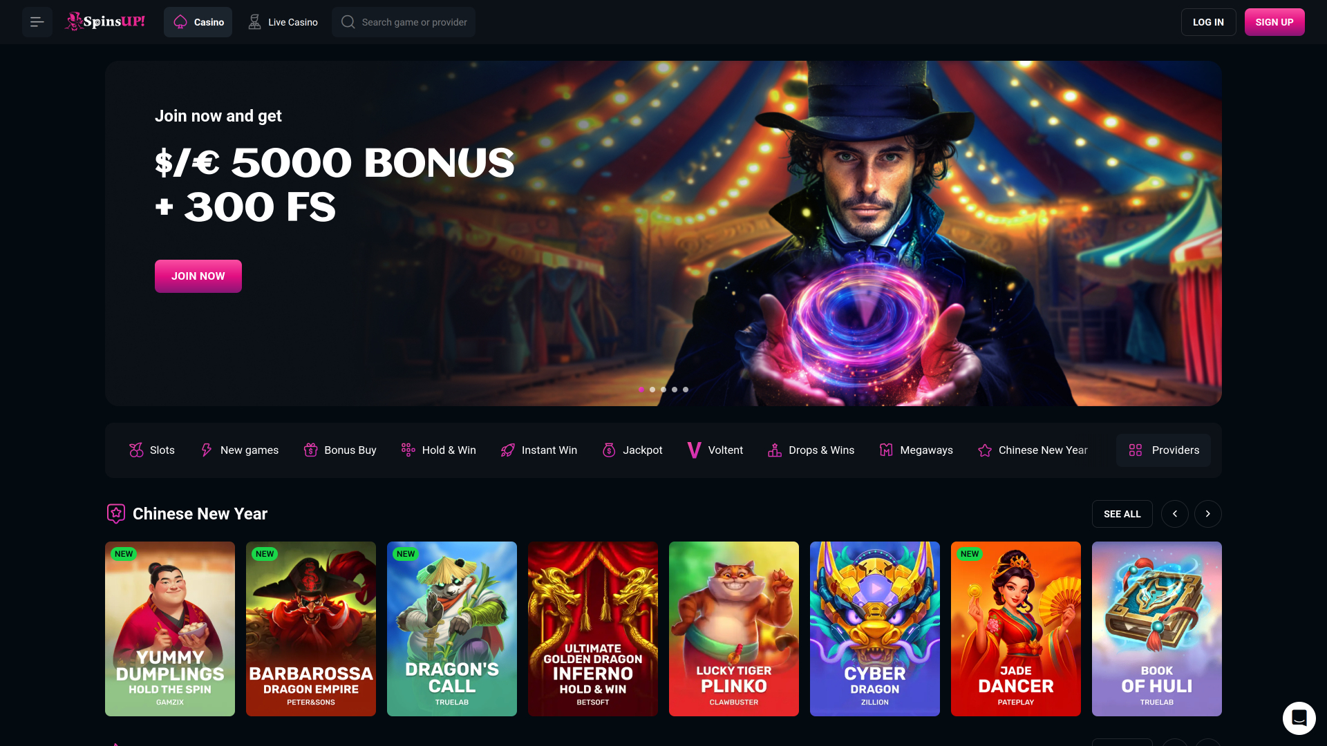 SpinsUp Casino Desktop Homepage