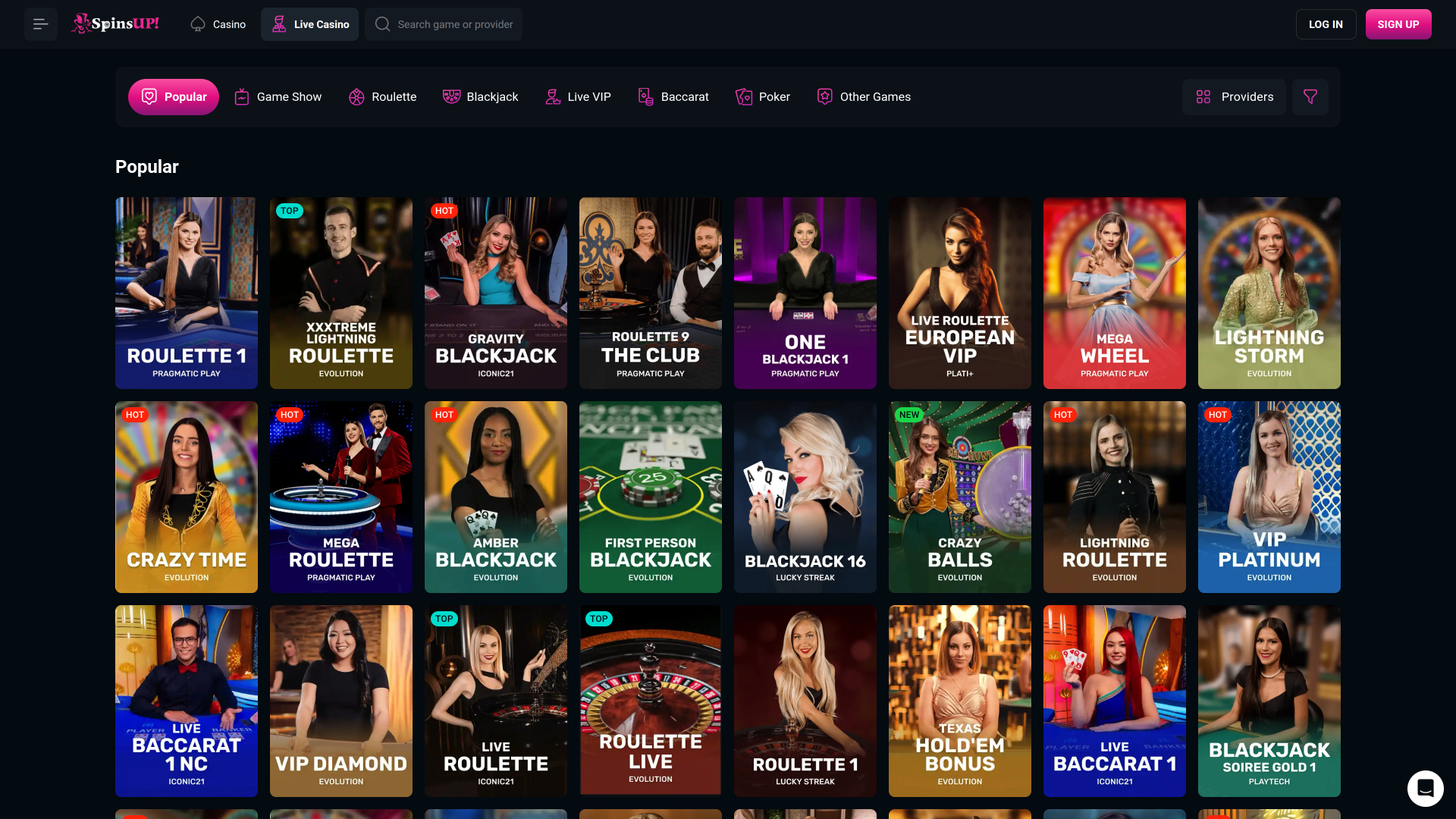 SpinsUp Casino Desktop Live Dealer
