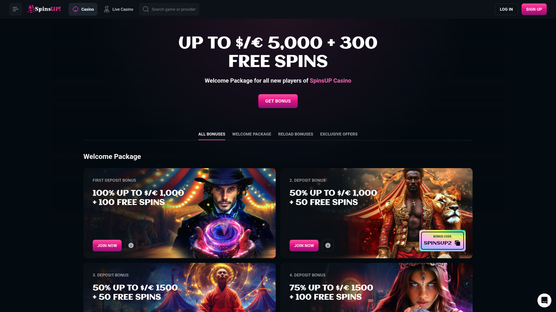 SpinsUp Casino Desktop Promotions