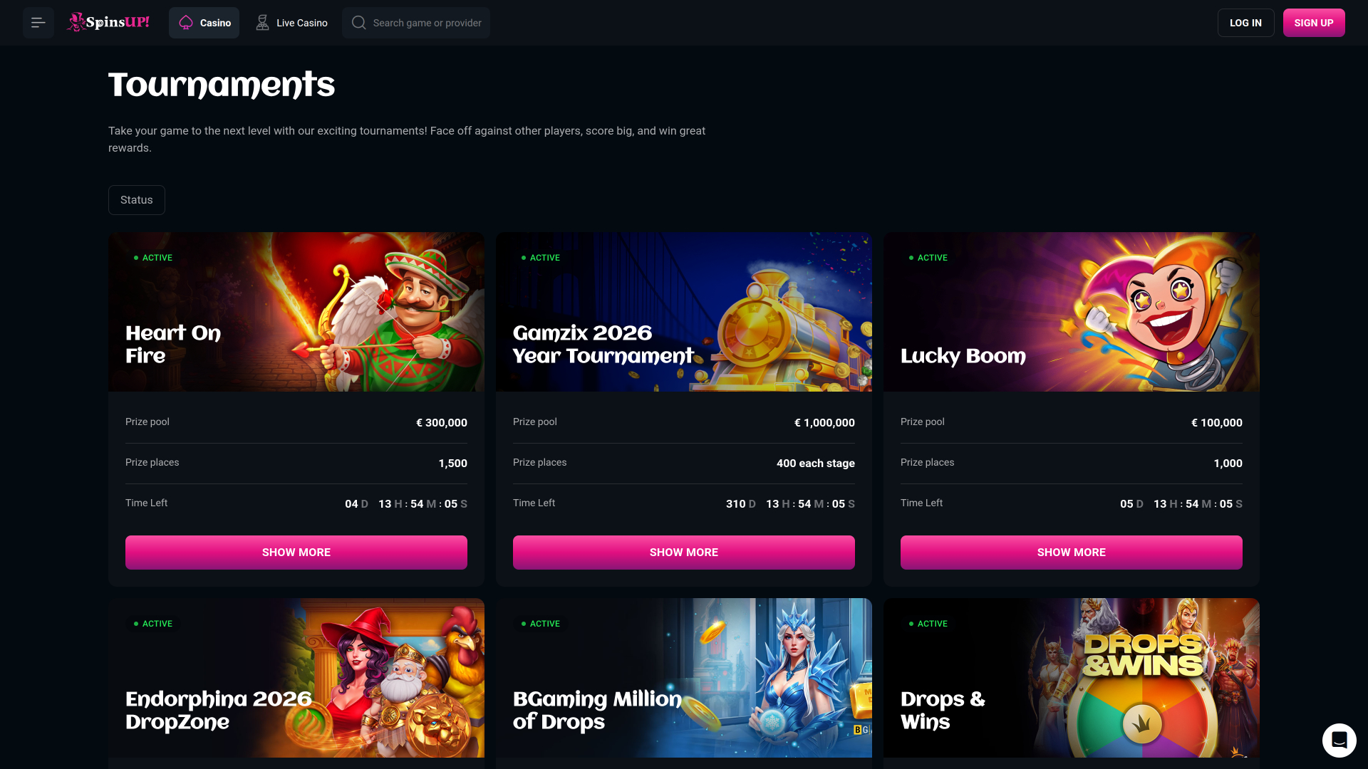 SpinsUp Casino Desktop Tournaments