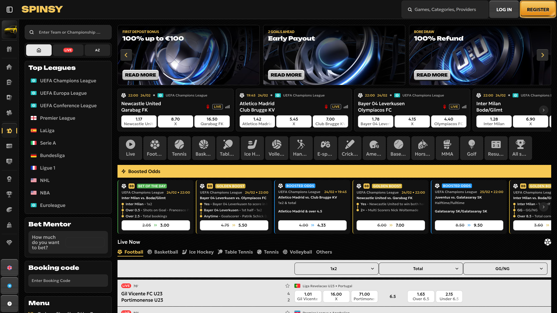 Spinsy Casino Desktop Sports
