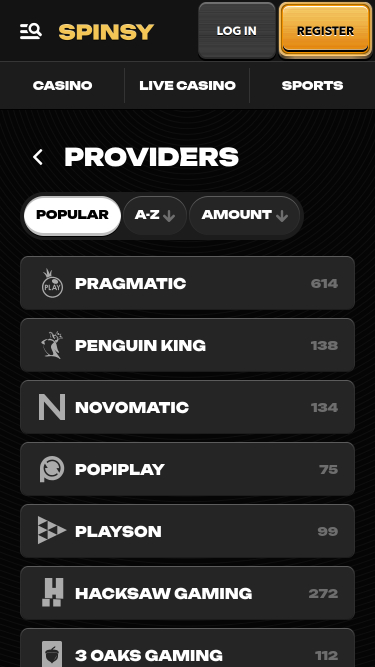 Spinsy Casino Mobile Game Developers