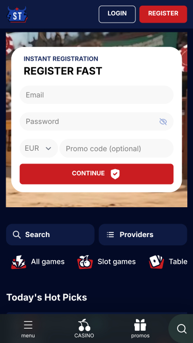 Homepage del casinò SpinTexas