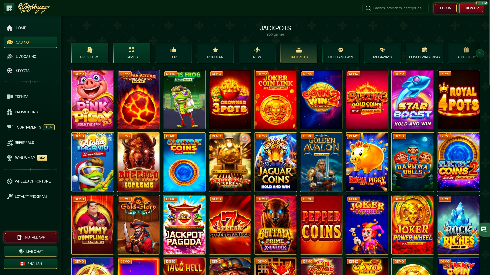 Jackpot do Spinvoyage Casino para computador