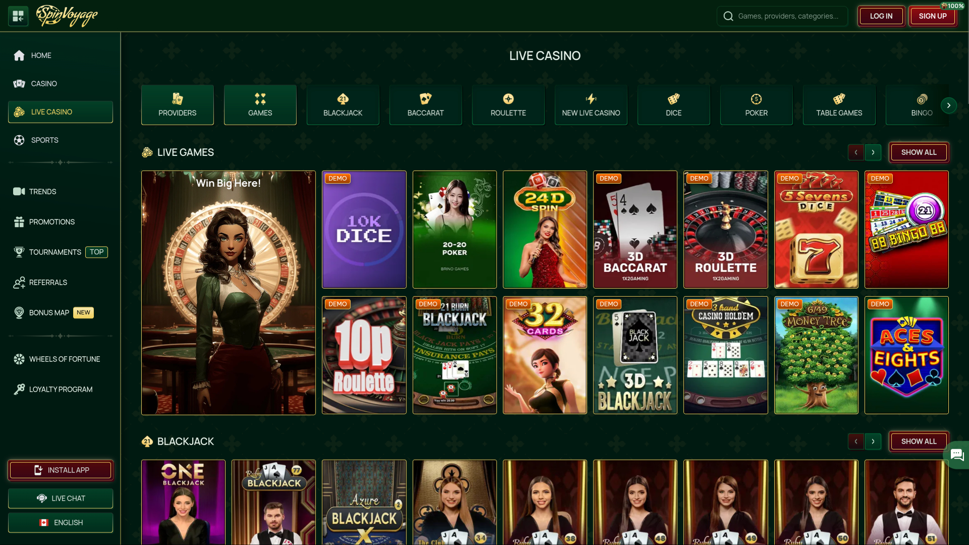 Cassino Spinvoyage para computador com crupiê ao vivo