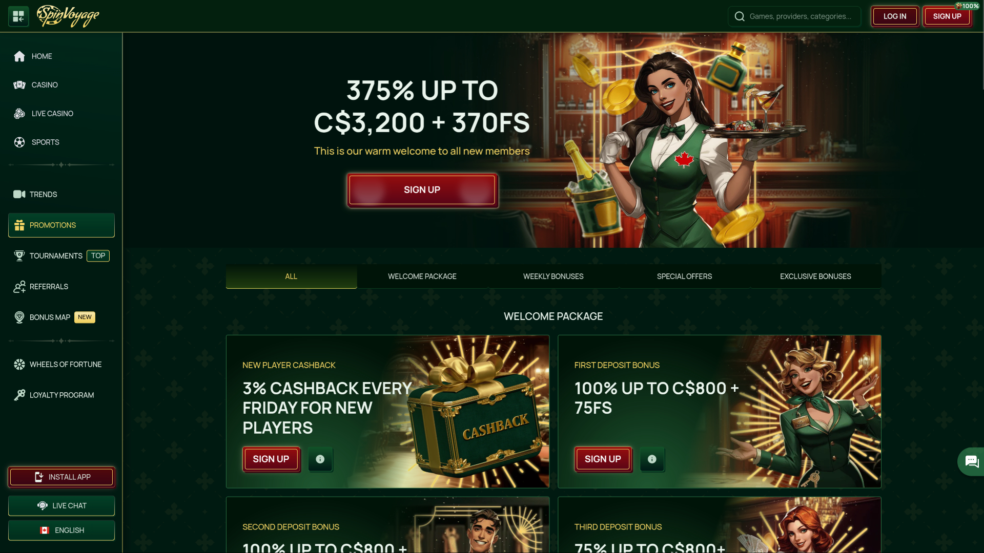 Promoções do Spinvoyage Casino para computador