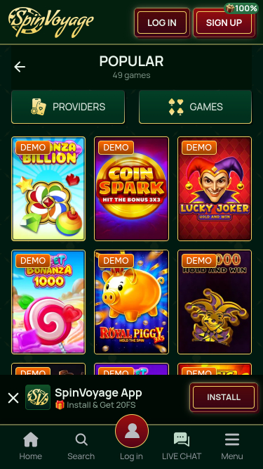 Jogos para celular do cassino Spinvoyage