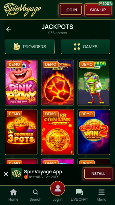 Jackpot do Cassino Spinvoyage para Dispositivos Móveis