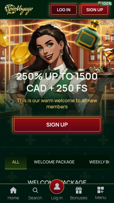 Capture d'écran des promotions du casino SpinVoyage pour mobile