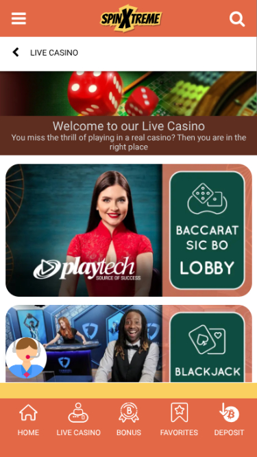 Capture d'écran de SpinXtreme pour mobile : croupiers en direct