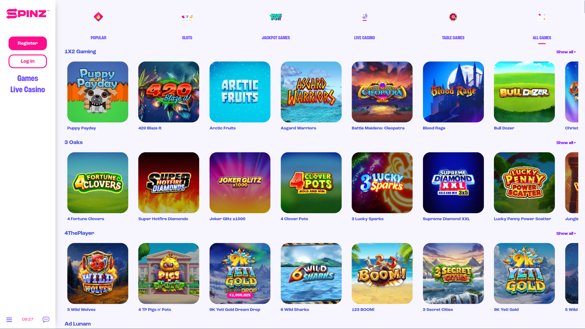 Desarrolladores de juegos de escritorio para Spinz Casino