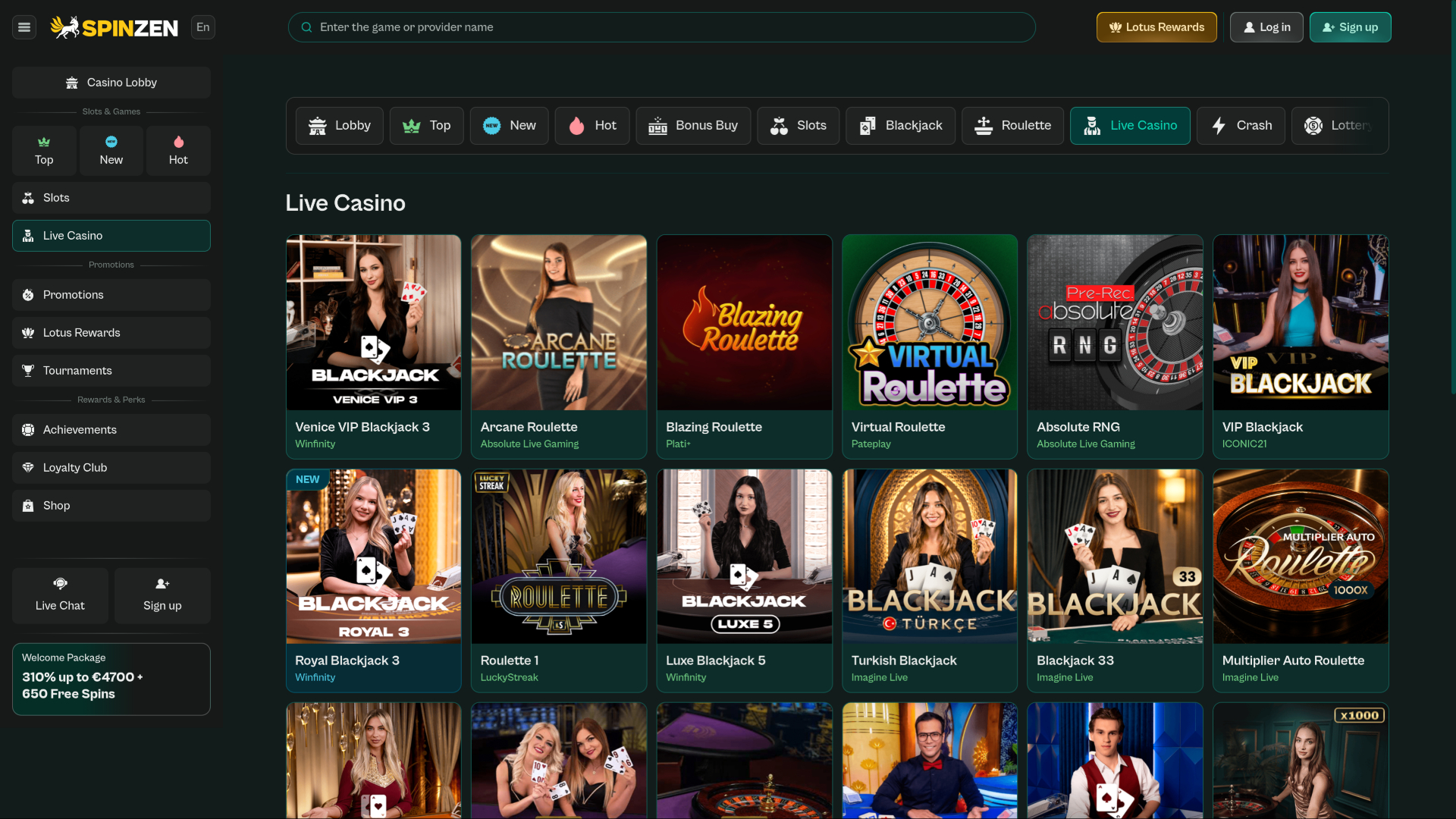 Casino Spinzen pour ordinateur avec croupier en direct