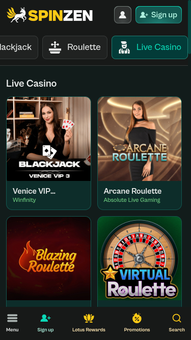 Casino mobile Spinzen avec croupier en direct