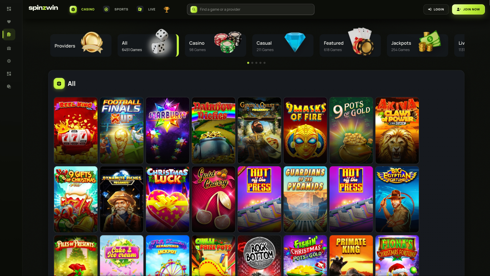 SpinzWin Casino Desktop Games
