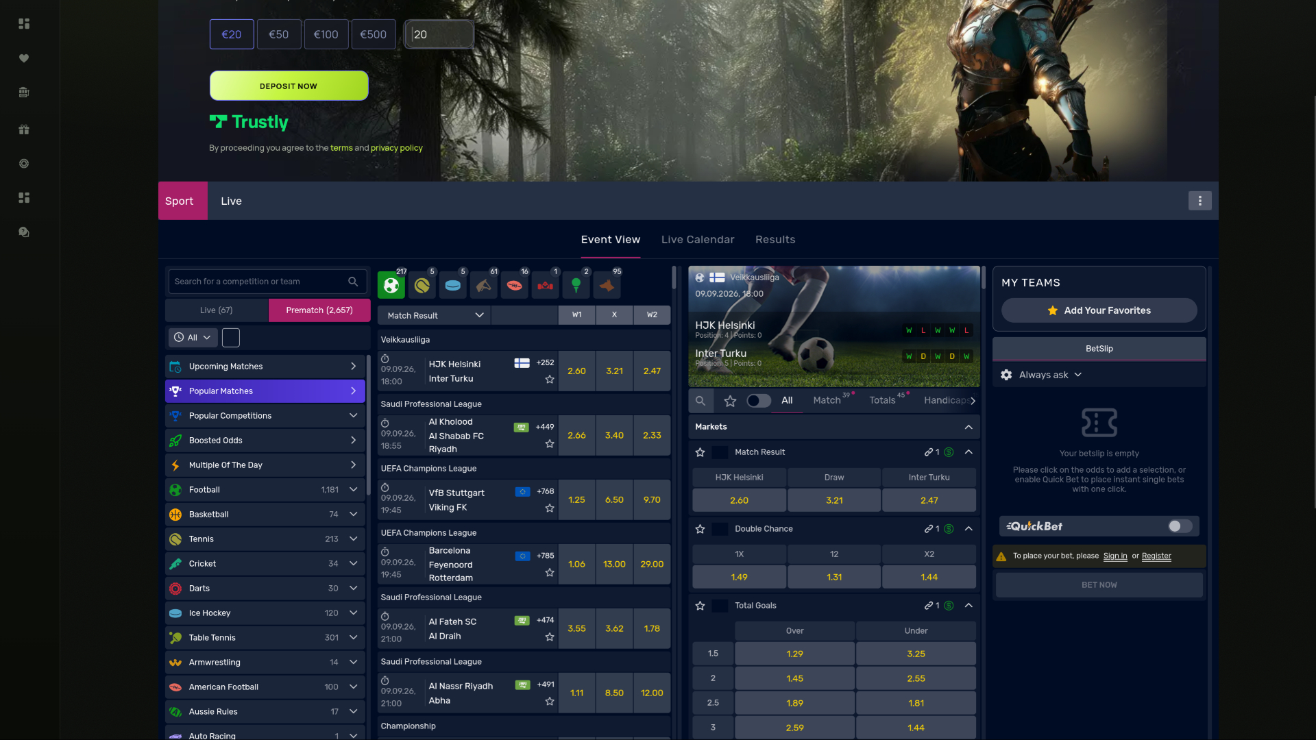 SpinzWin Casino Desktop Sports