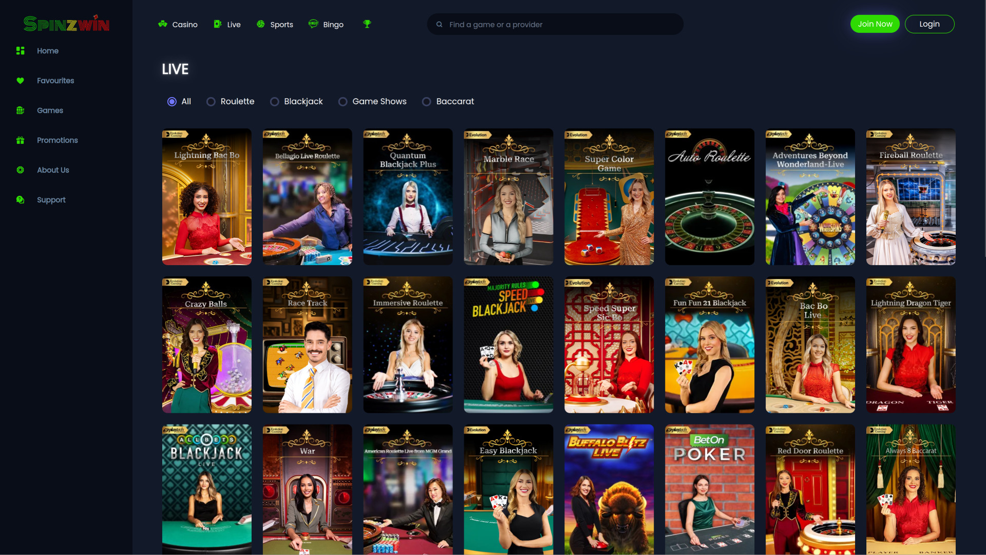 Croupier en direct de SpinzWin Casino sur ordinateur
