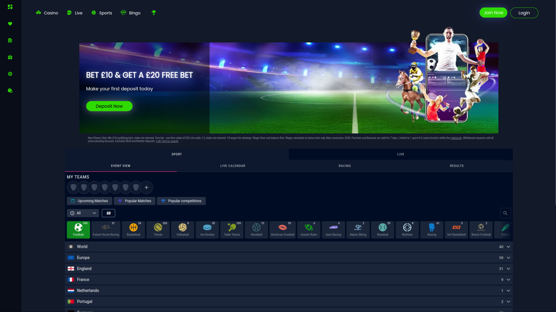 Sports de SpinzWin Casino sur ordinateur