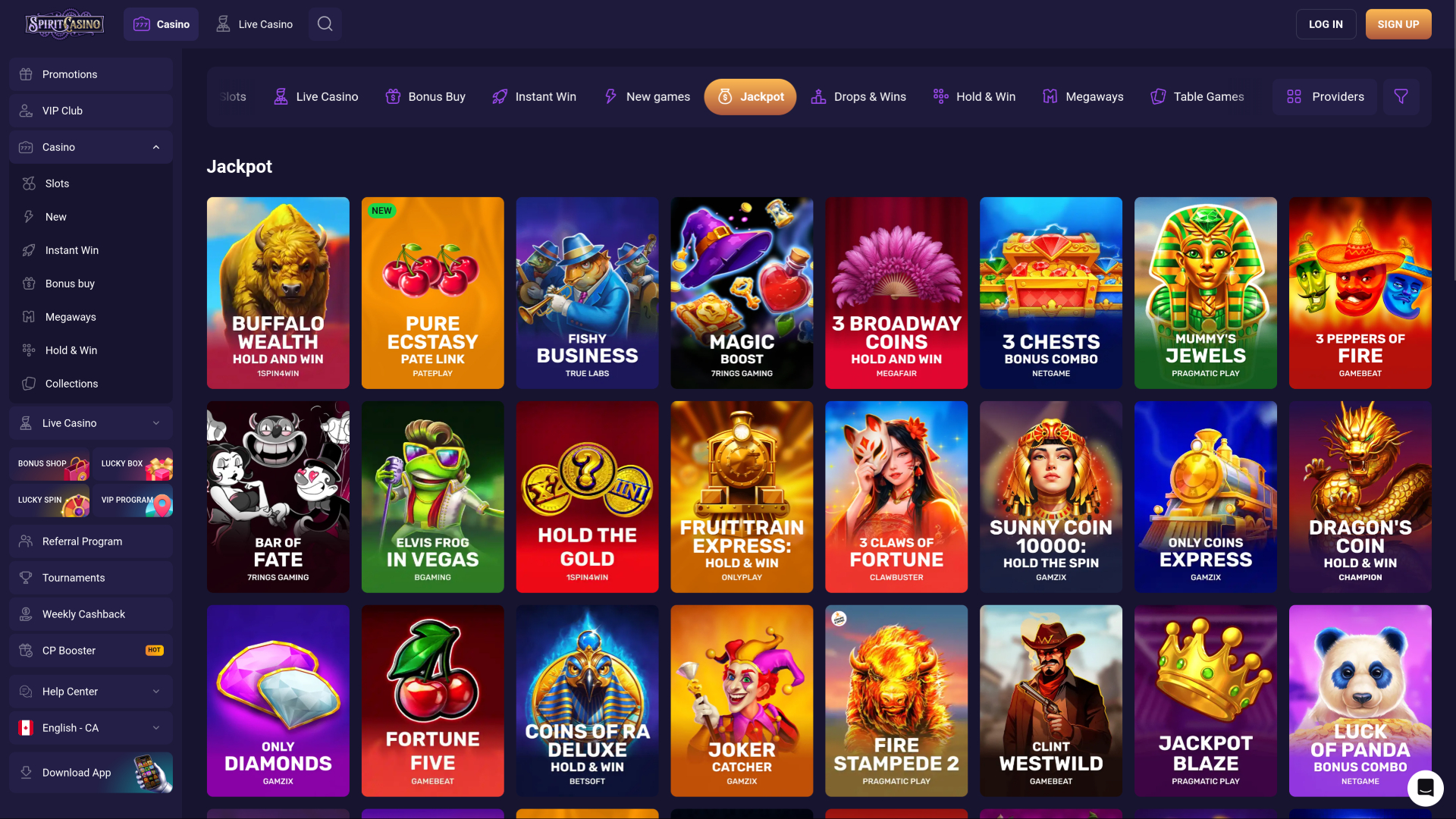 Jackpot de bureau du casino Spirit