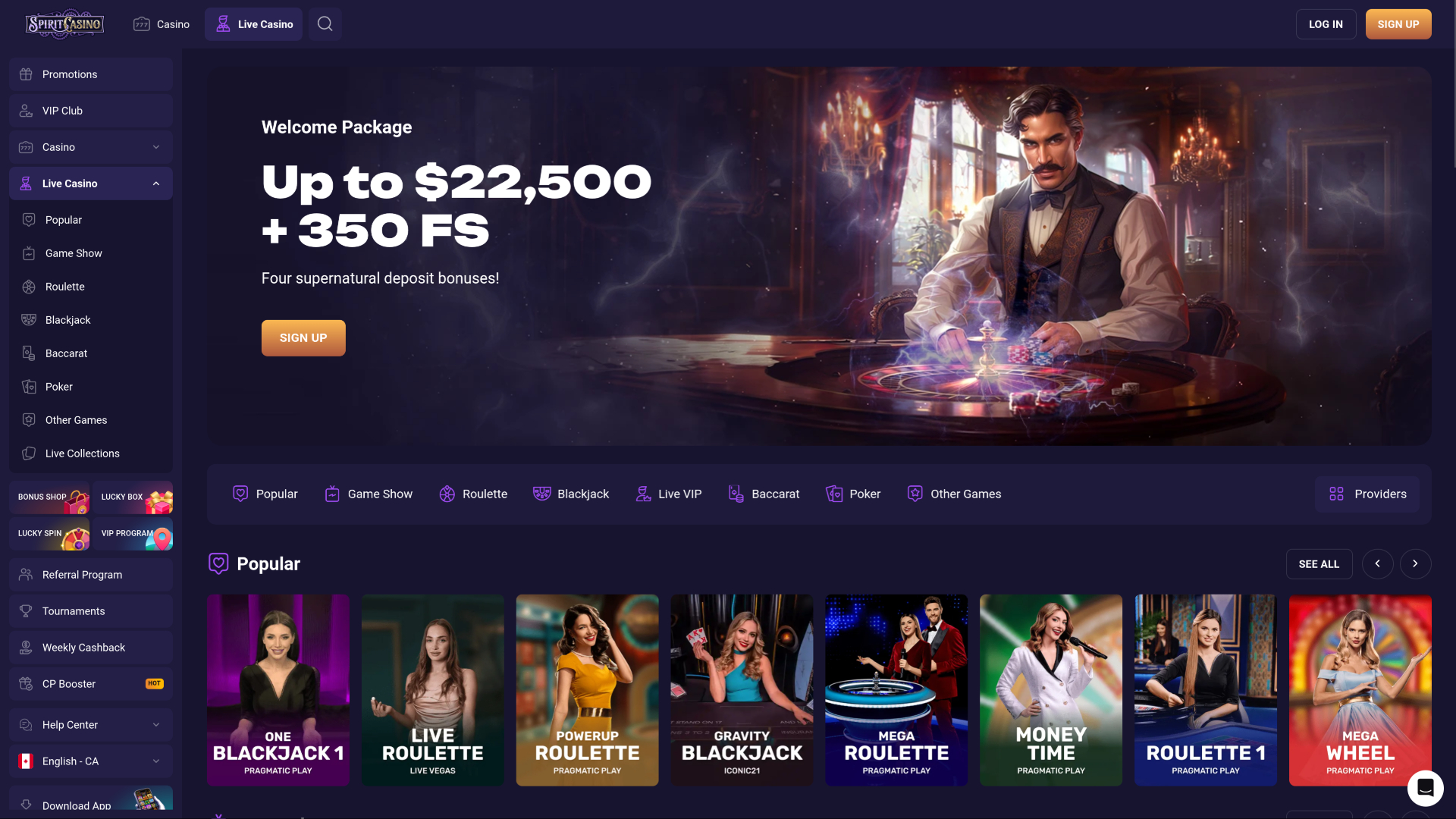 Spirit Casino sur ordinateur avec croupier en direct