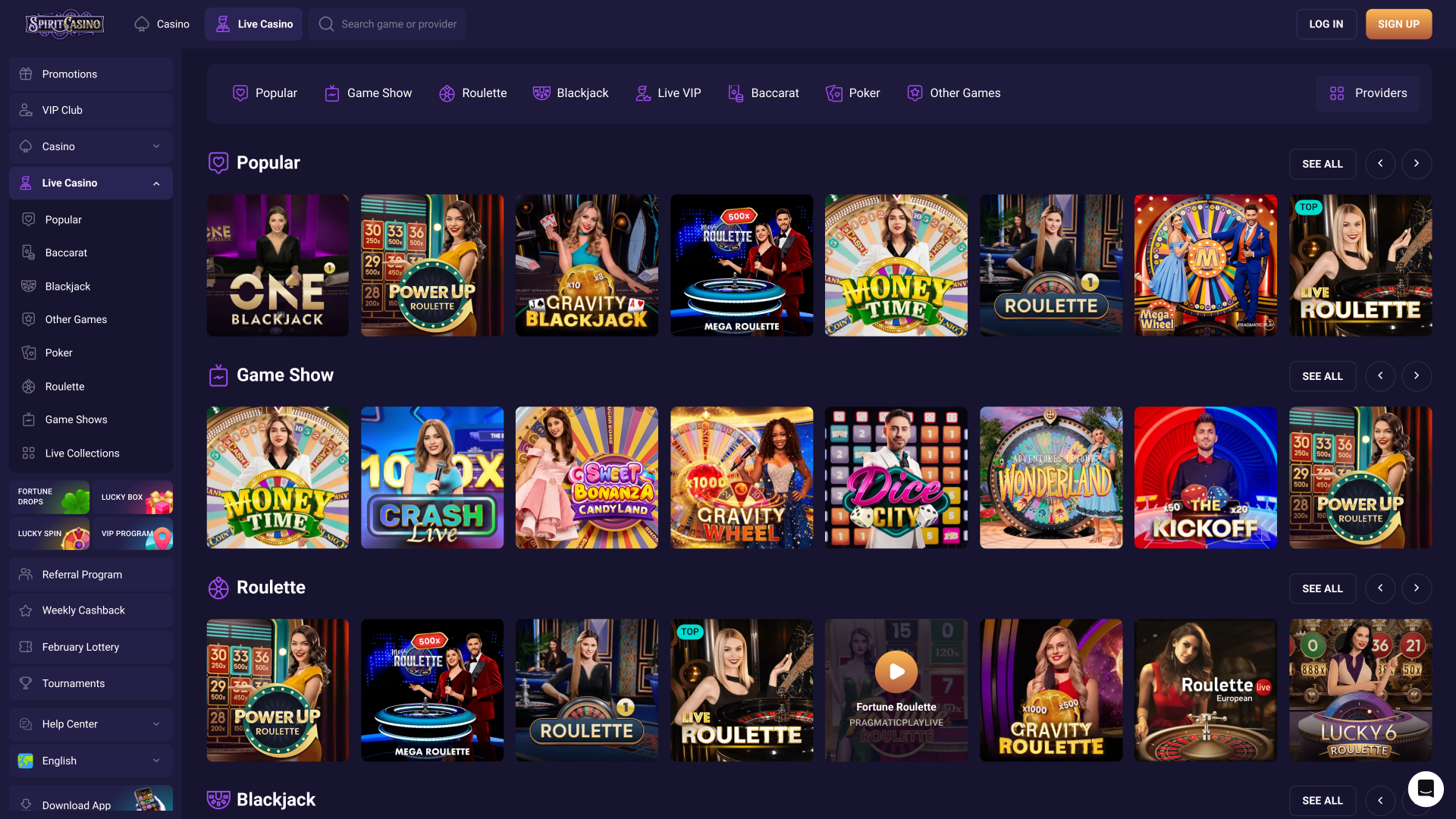 Spirit Casino sur ordinateur avec croupier en direct