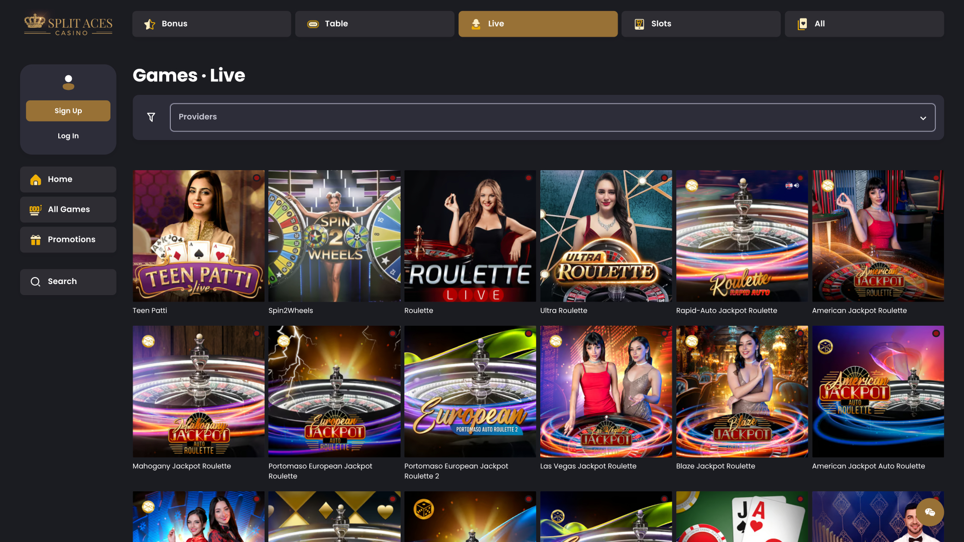 Casino Split Aces avec croupier en direct sur ordinateur