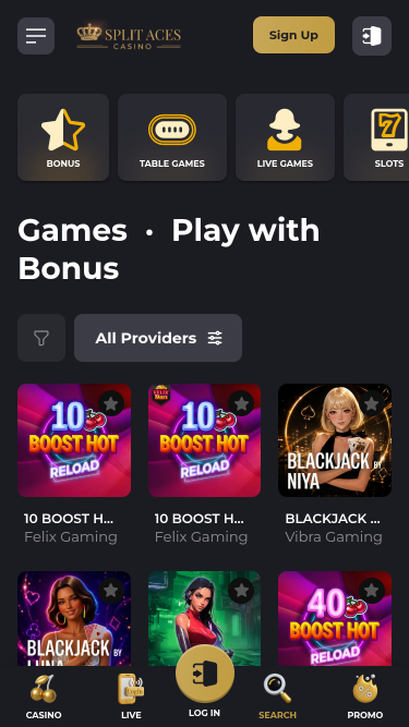 Split Aces Casino Mobile Bonus