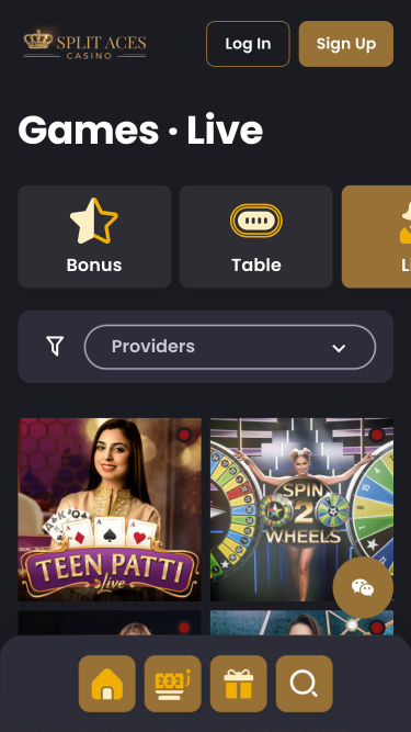 Casino mobile Split Aces avec croupier en direct