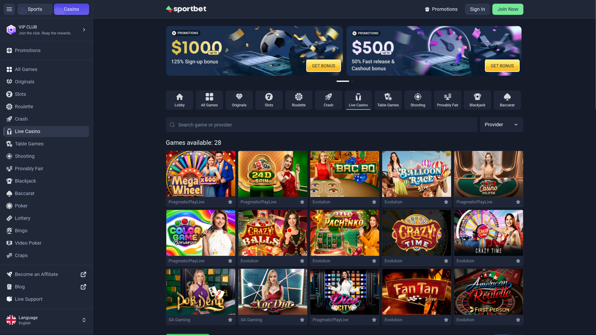 Casino Sportbet sur ordinateur avec croupier en direct