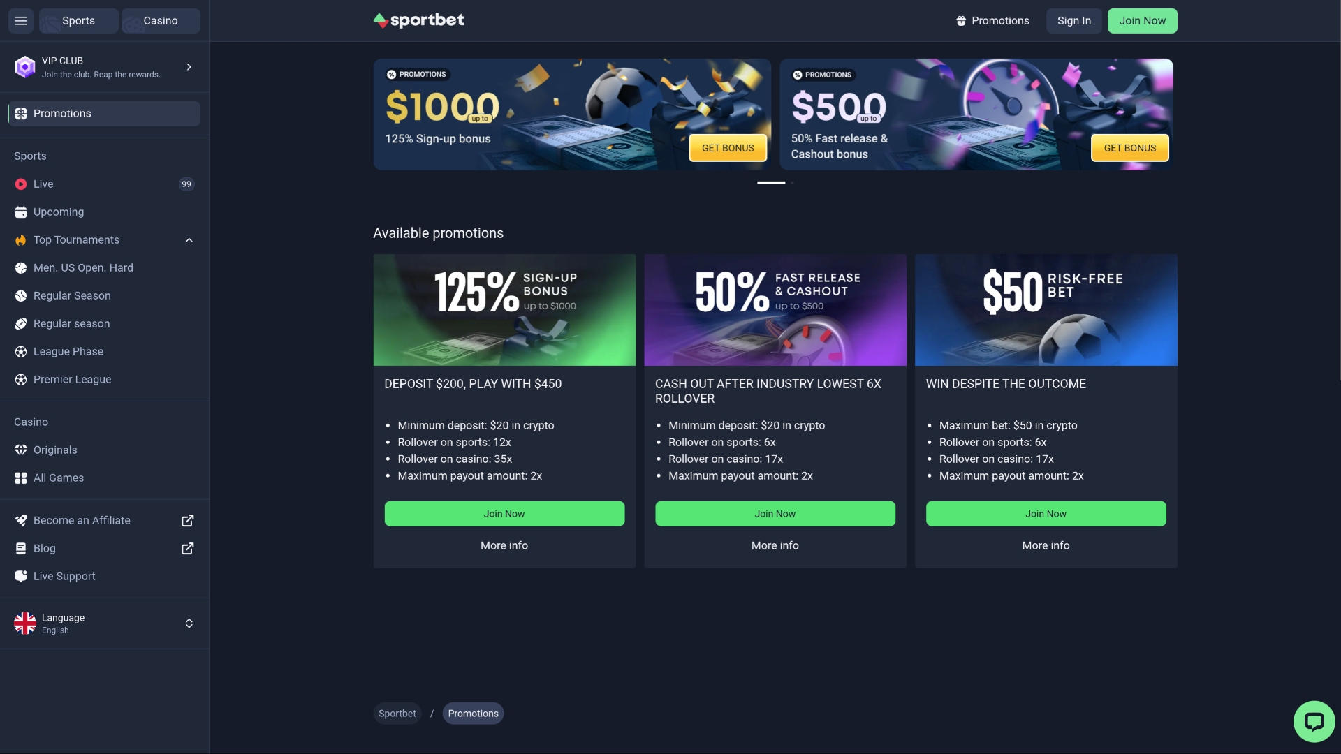 Promotions sur ordinateur de casino Sportbet