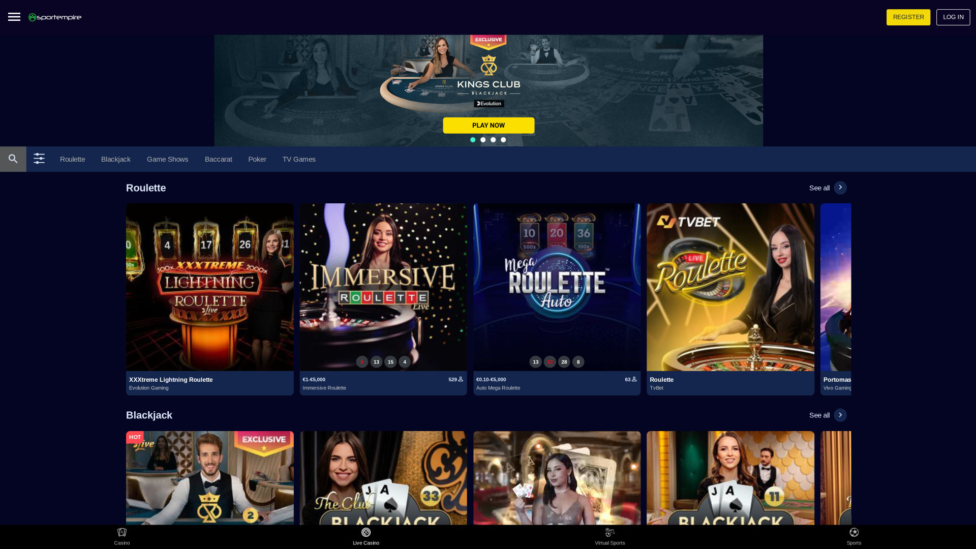 Casino SportEmpire pour ordinateur avec croupier en direct