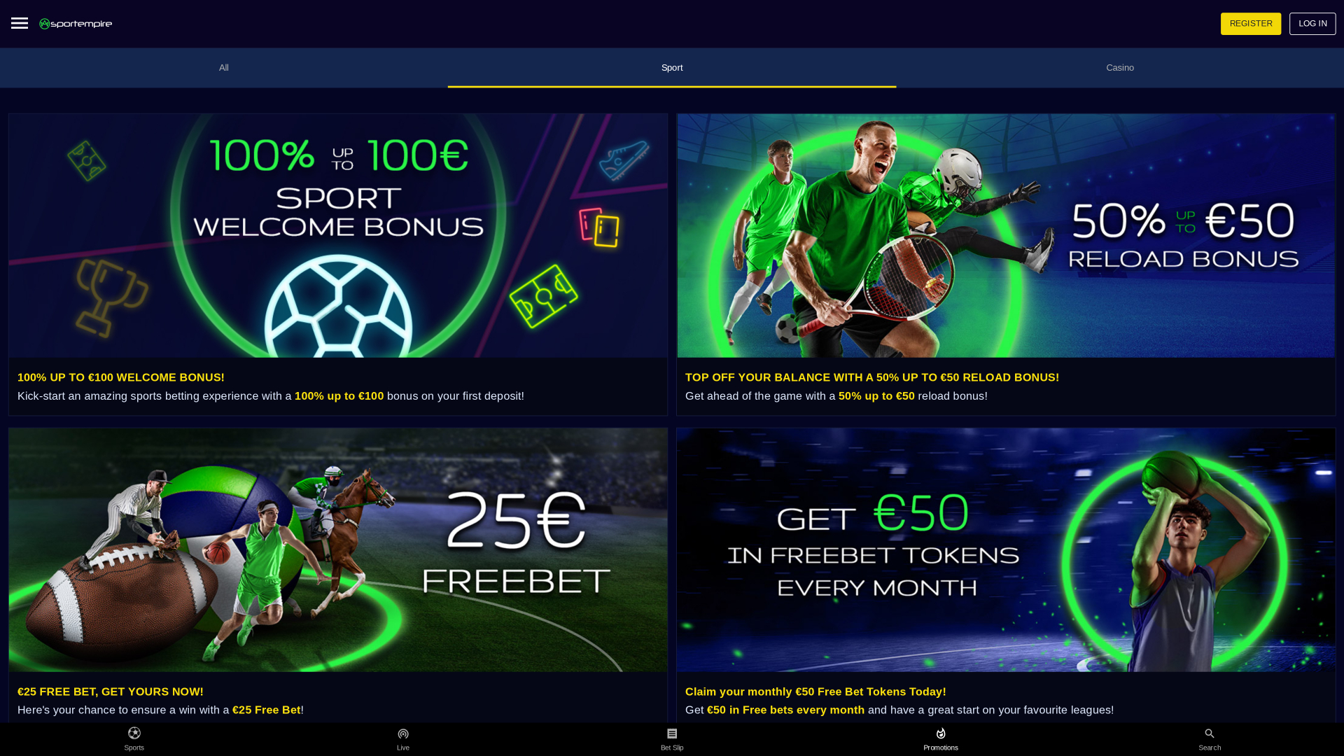 Promotions sur ordinateur de bureau du casino SportEmpire