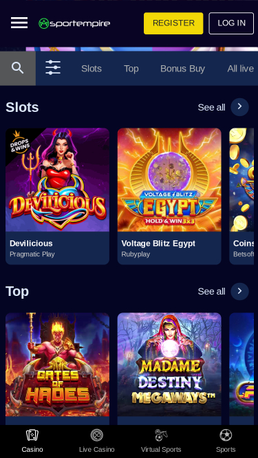 Jeux mobiles de casino SportEmpire