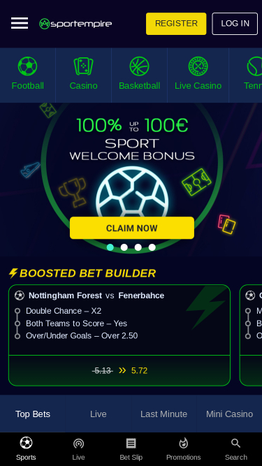 Page d'accueil mobile de SportEmpire Casino